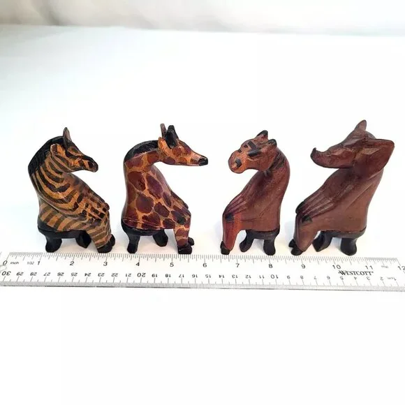 Hand Carved African Safari Animal Figure Lot Tribal Folk Art Elephant Zebra Wood - Picture 7 of 8